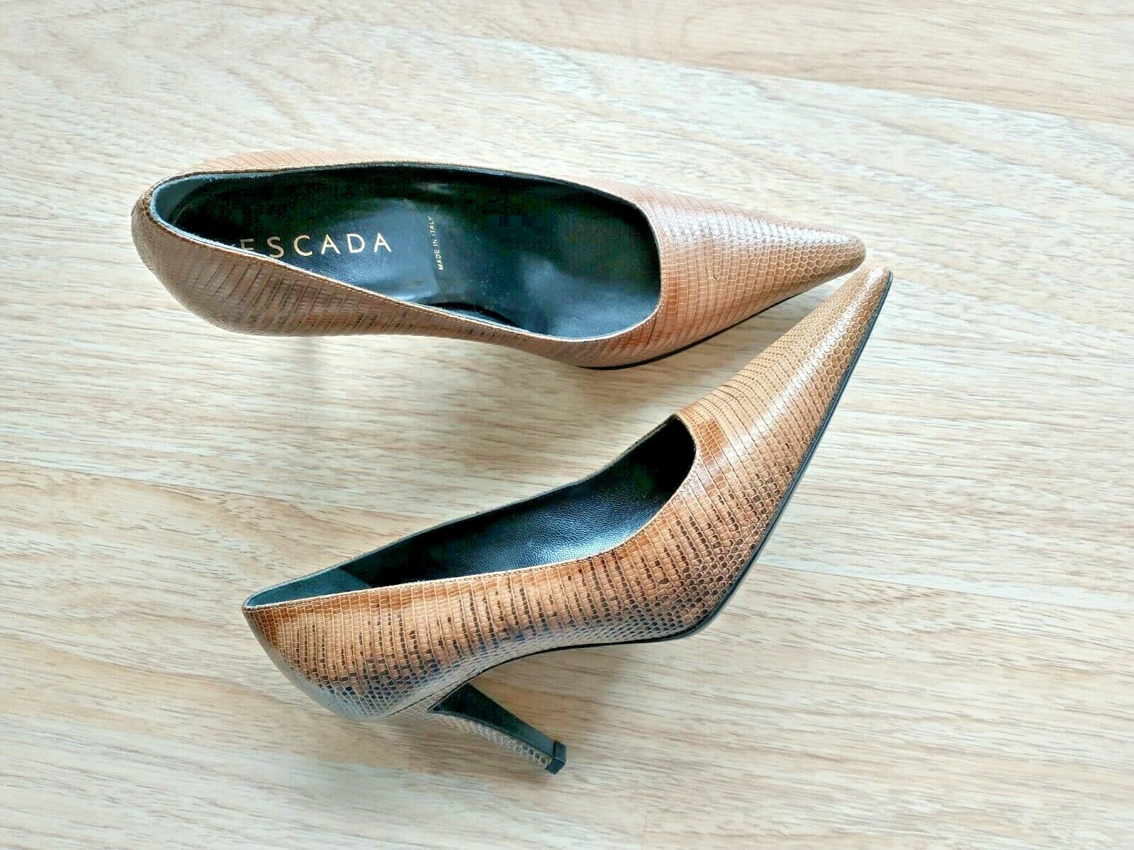Escada $720 NWoB Leather Snake Skin 3"Heel Shoes Pointed Toe Brown US5.5 EU36 - Thumbnail 3