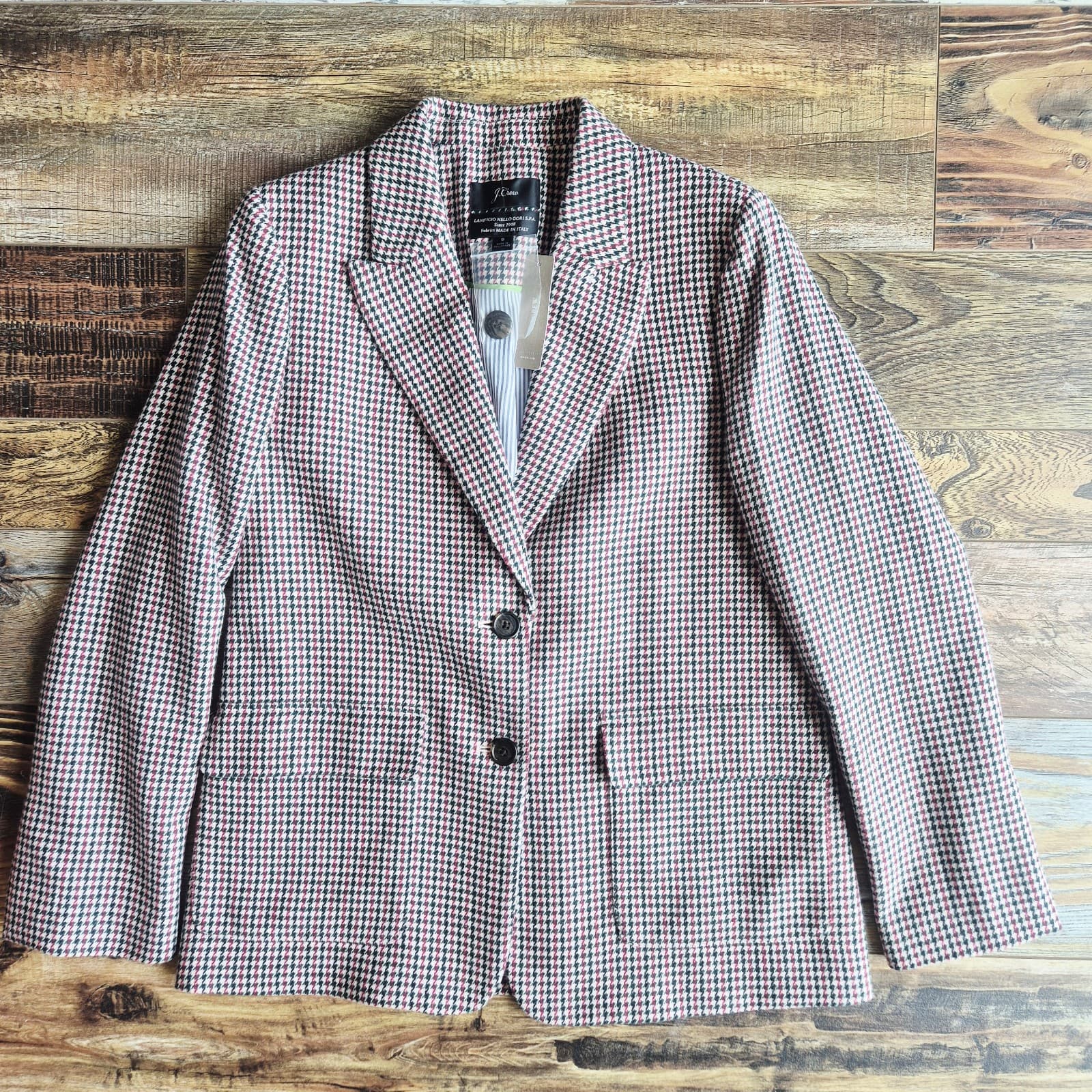 NWT J.Crew Lanificio Nello Gori Italian Wool Houndstooth Boyfriend Blazer Size 8 - Thumbnail 8