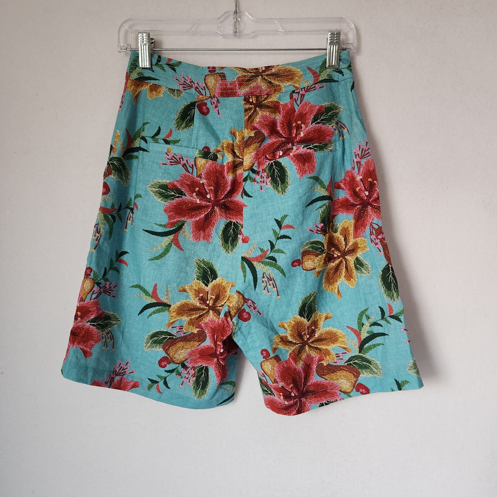NWoT Farm Rio Anthropologie Melanie Floral Bermuda Shorts Linen Blend Blue XS - Thumbnail 6