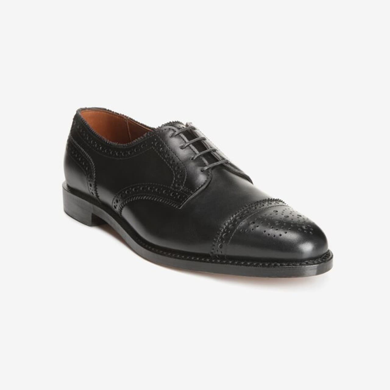 Allen Edmonds Sanford Men's US12 Black Leather Cap-Toe Derby Dress Shoes Lace-Up - Thumbnail 3