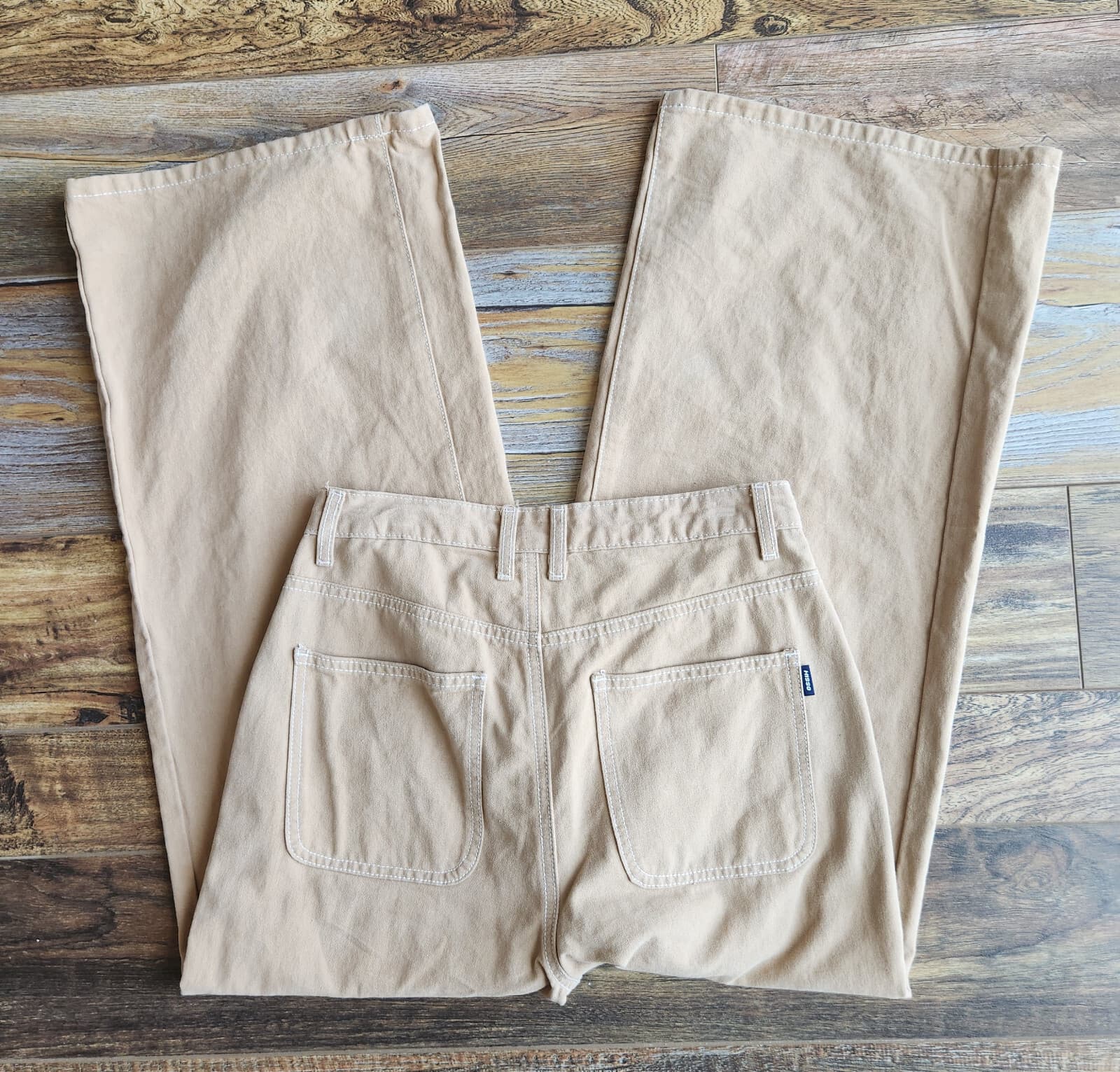 HISSO Wide Leg High Rise Hong Kong Street Pants Zip Pocket Cotton Brown Unisex M - Thumbnail 8
