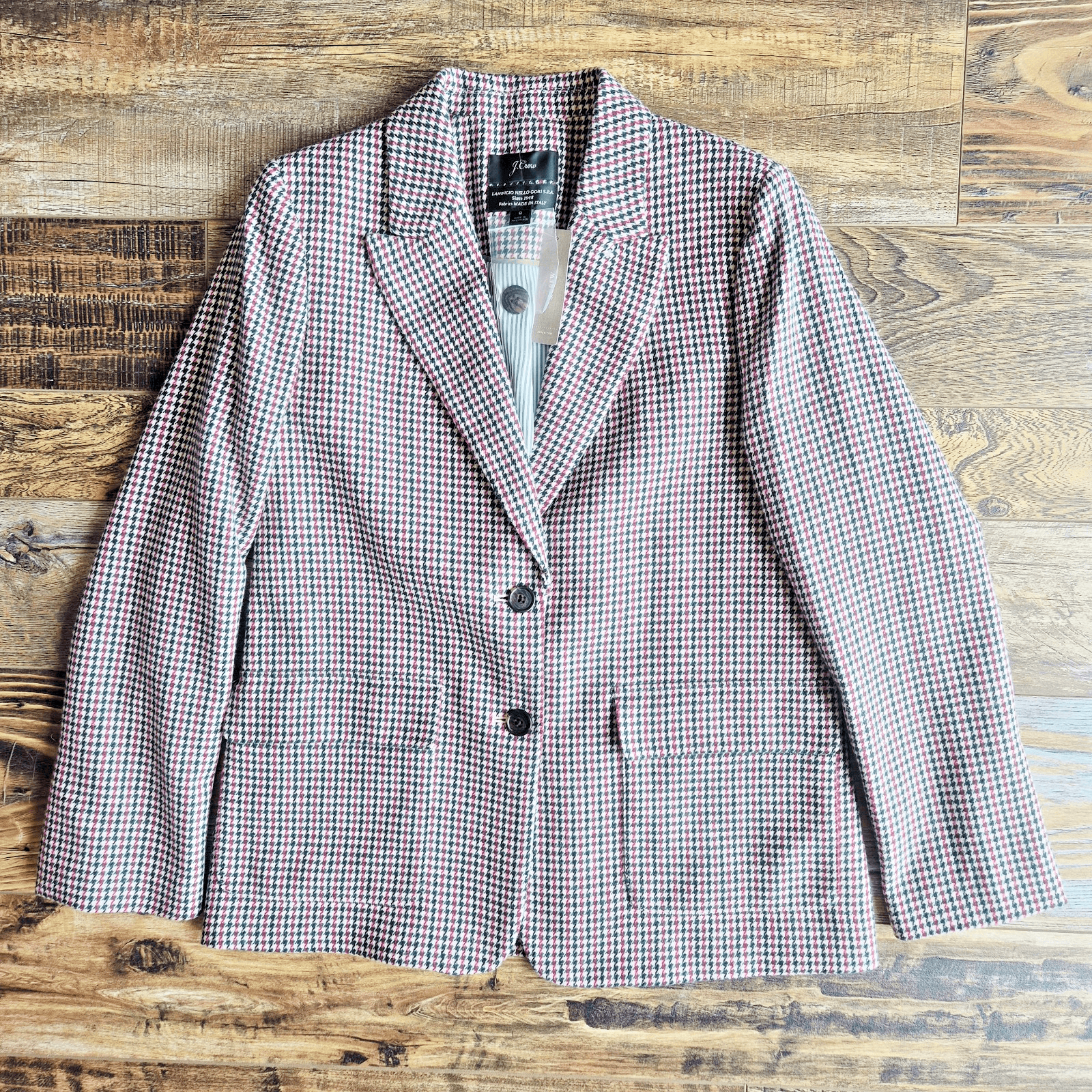 NWT J.Crew Lanificio Nello Gori Italian Wool Houndstooth Boyfriend Blazer Size 8 - Thumbnail 3