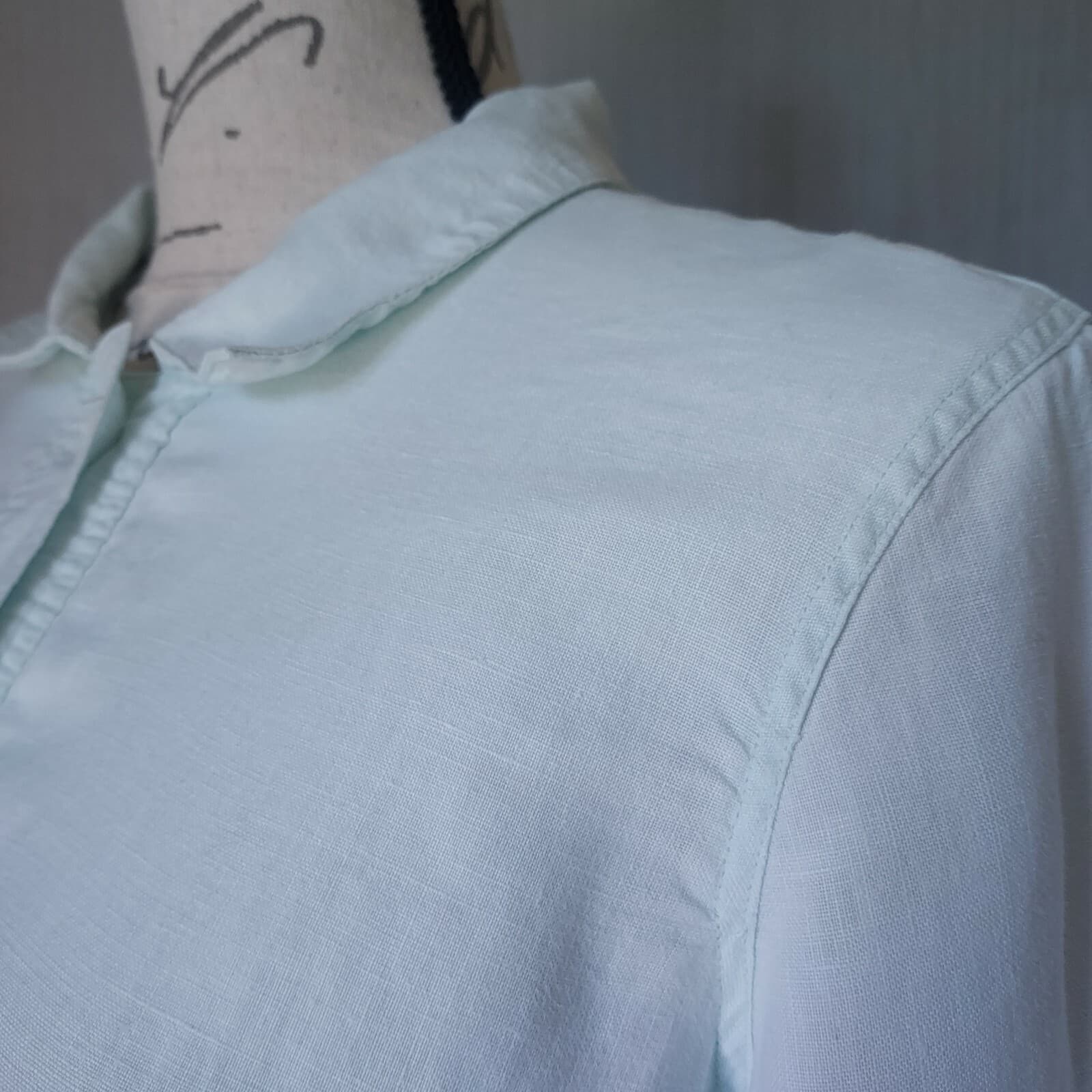 J.Jill 100% Linen Knit Lined Top Pullover Long Sleeve 1/4 Button Mint Green XS - Thumbnail 3