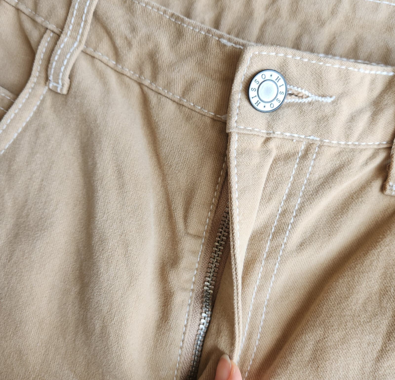 HISSO Wide Leg High Rise Hong Kong Street Pants Zip Pocket Cotton Brown Unisex M - Thumbnail 6