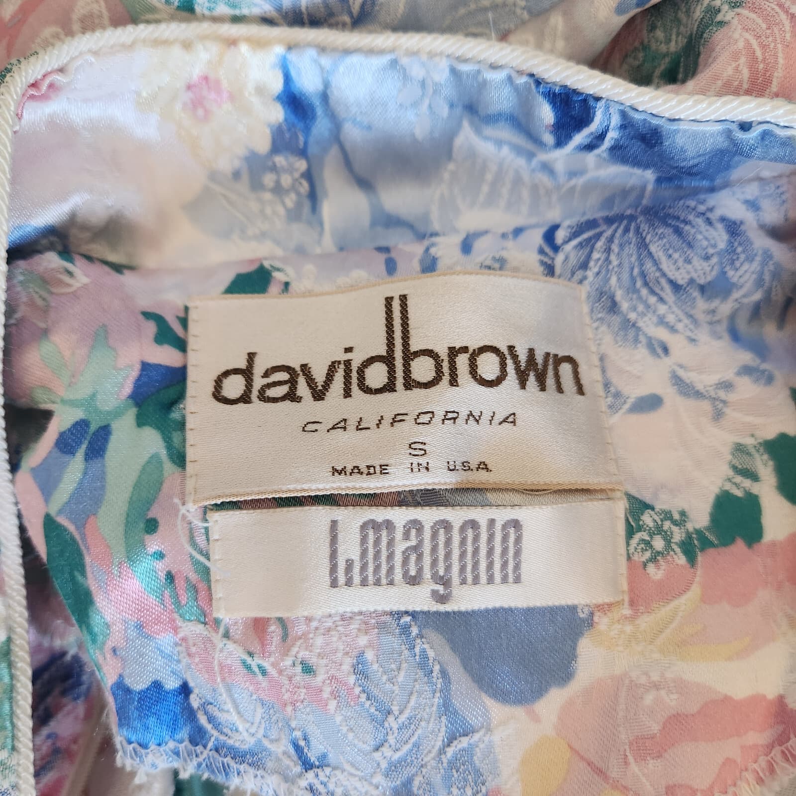 Vintage David Brown I.Magnin Floral Maxi Dress Lace-Trim Zip-Up Multicolor Sz.S - Thumbnail 11