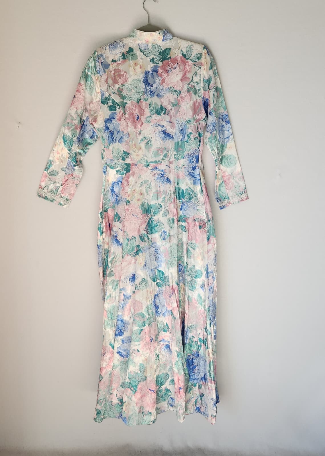 Vintage David Brown I.Magnin Floral Maxi Dress Lace-Trim Zip-Up Multicolor Sz.S - Thumbnail 7