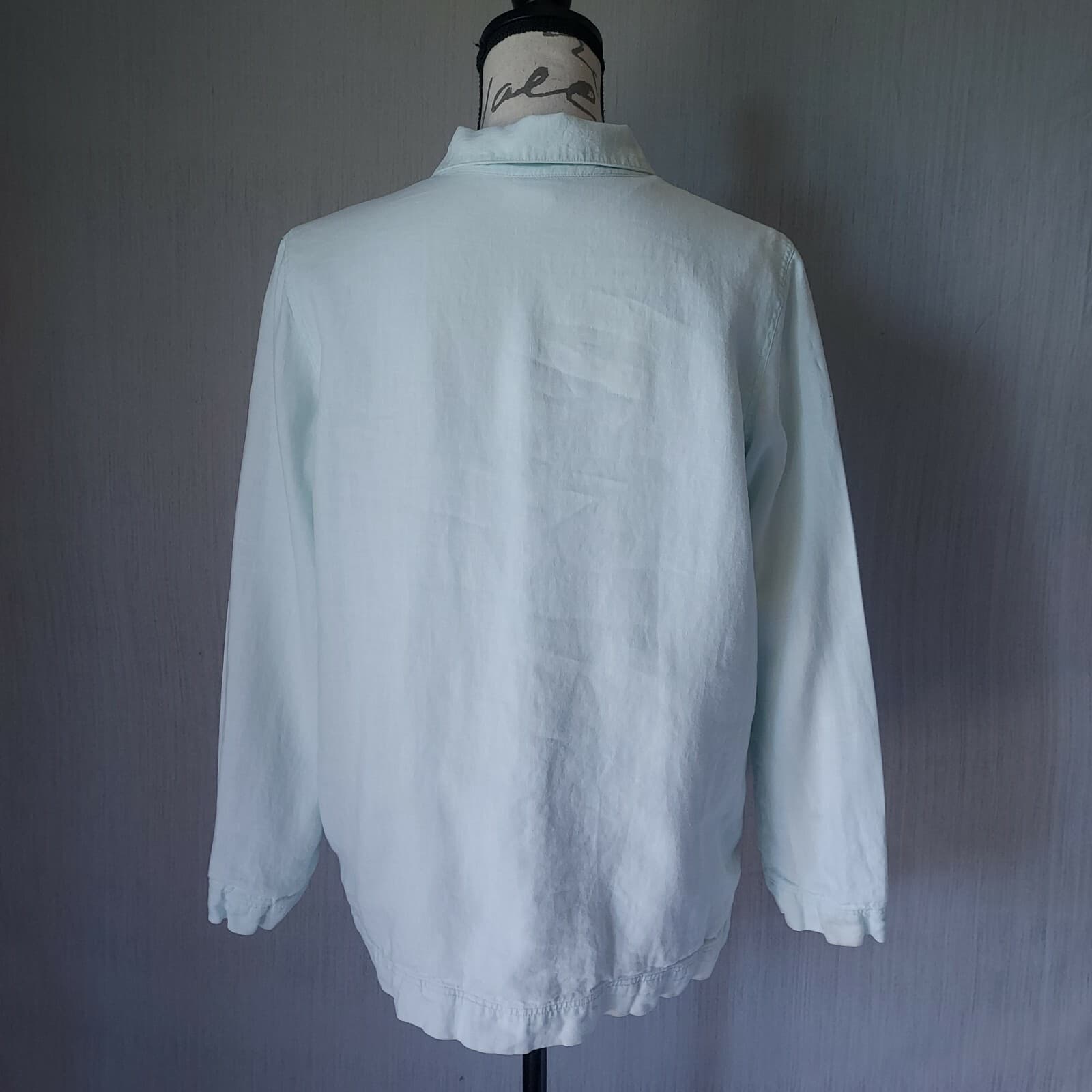 J.Jill 100% Linen Knit Lined Top Pullover Long Sleeve 1/4 Button Mint Green XS - Thumbnail 5