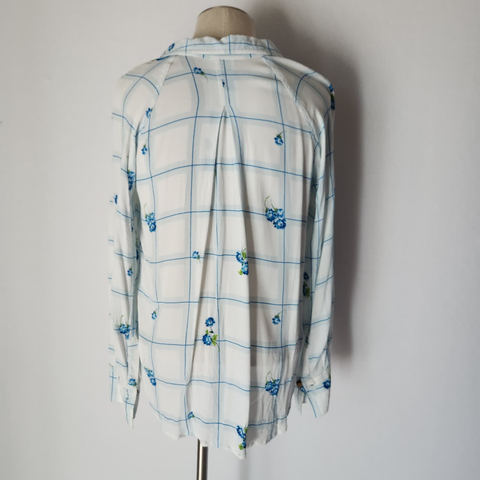 Free People Window to My Heart Floral Check Button-Up Shirt Long Sleeve White M - Thumbnail 9