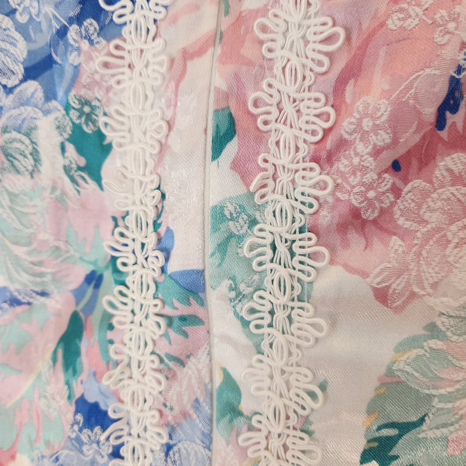 Vintage David Brown I.Magnin Floral Maxi Dress Lace-Trim Zip-Up Multicolor Sz.S - Thumbnail 5
