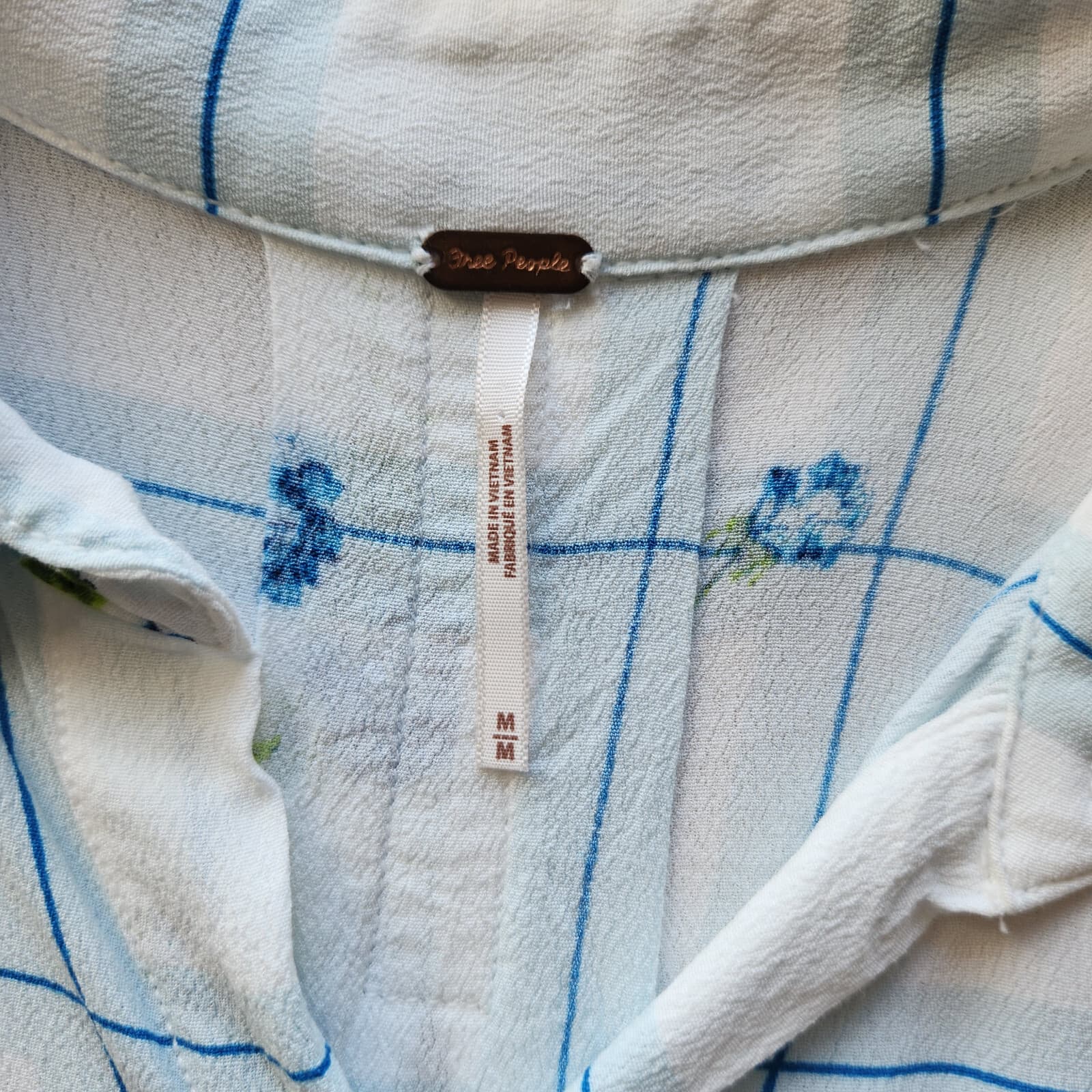 Free People Window to My Heart Floral Check Button-Up Shirt Long Sleeve White M - Thumbnail 10