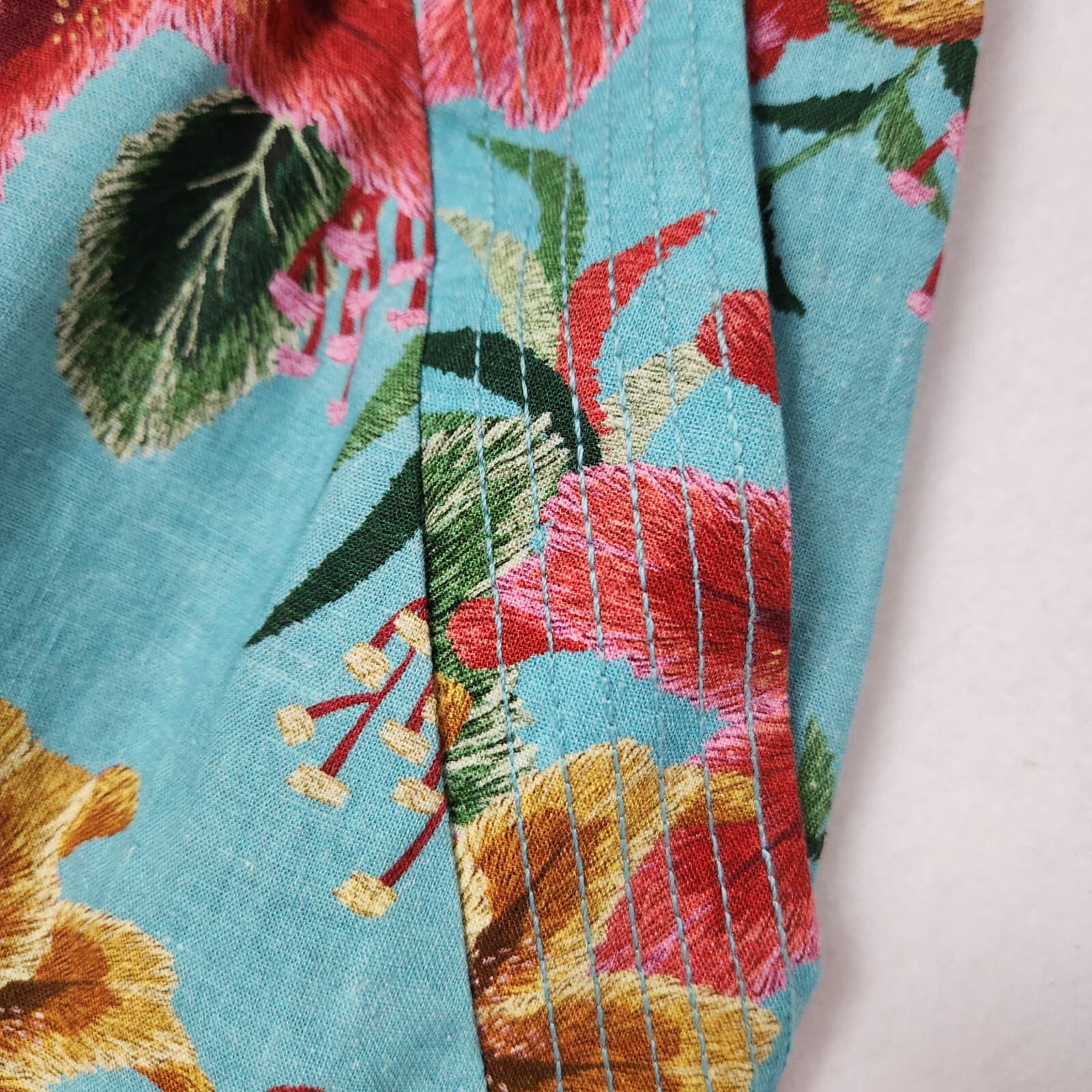 NWoT Farm Rio Anthropologie Melanie Floral Bermuda Shorts Linen Blend Blue XS - Thumbnail 8