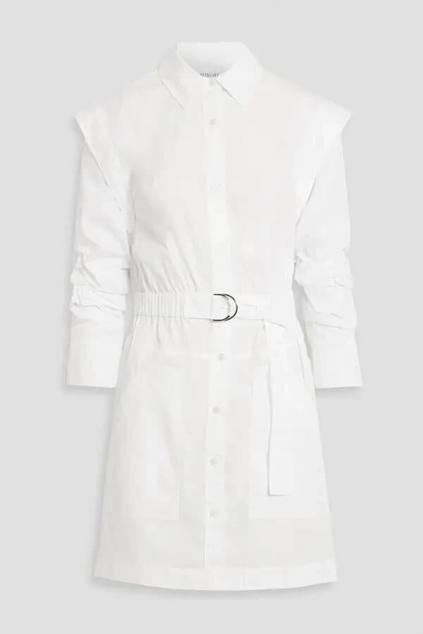 Derek Lam 10 Crosby Hadley Ruched Cotton Poplin Mini Shirt Dress Belted White 6 - Thumbnail 8