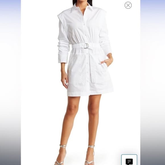 Derek Lam 10 Crosby Hadley Ruched Cotton Poplin Mini Shirt Dress Belted White 6 - Thumbnail 6
