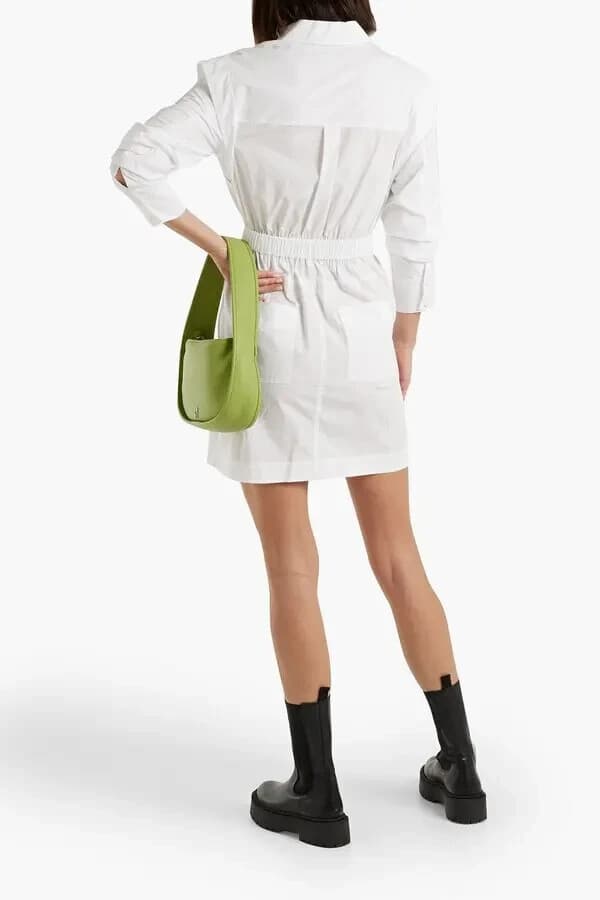 Derek Lam 10 Crosby Hadley Ruched Cotton Poplin Mini Shirt Dress Belted White 6 - Thumbnail 10