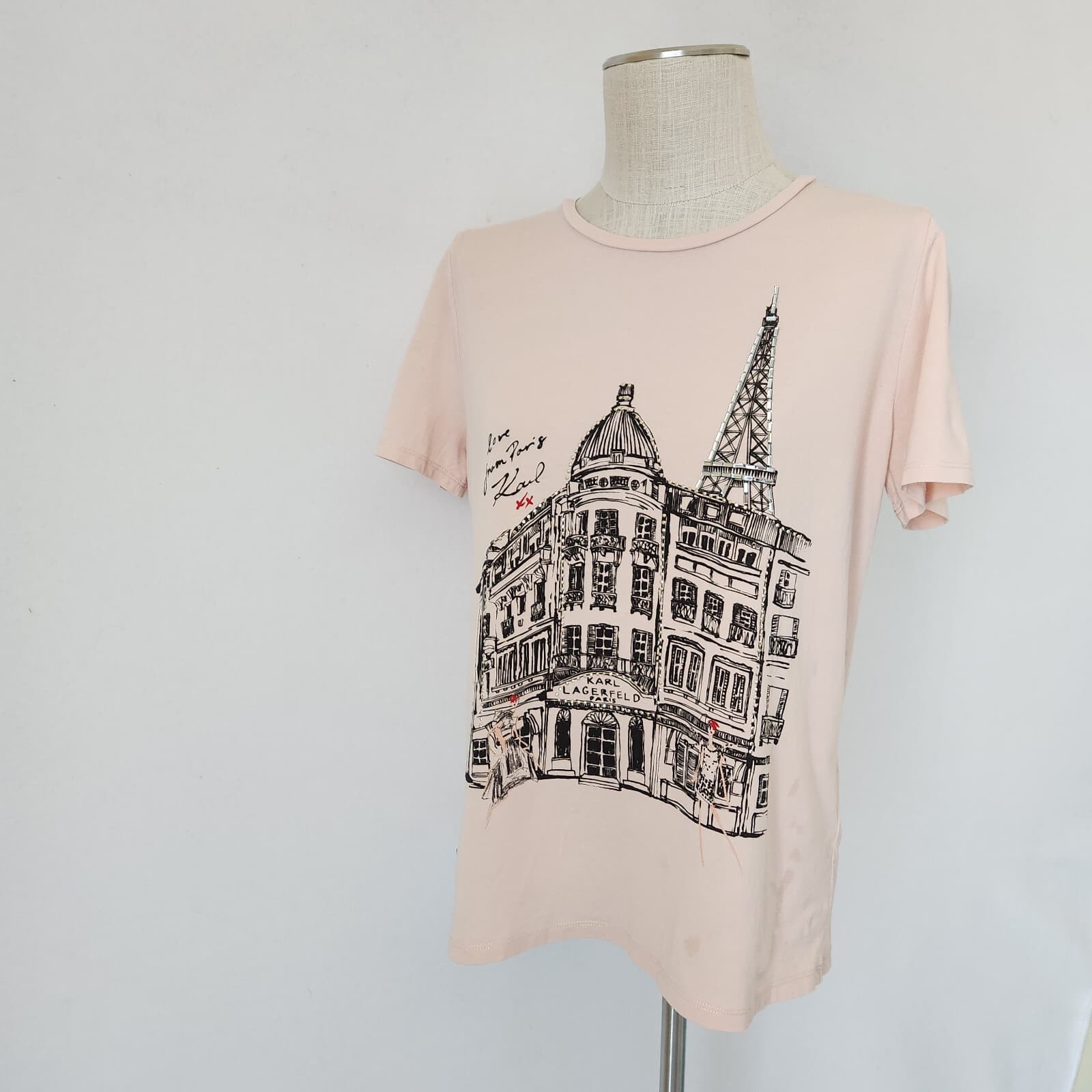 Karl Lagerfeld Paris City Scene Bead T-Shirt Short Sleeve Light Orange Women's M - Thumbnail 3