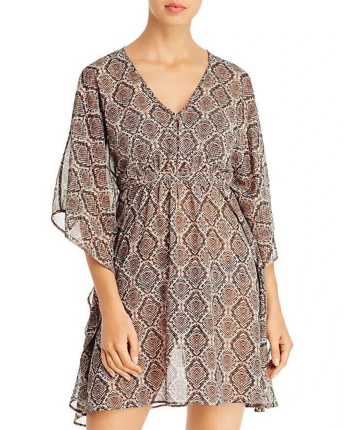 Tommy Bahama Snakeskin Printed Beach Swim Cover Up Sheer Chiffon Brown Sz.S/M - Thumbnail 4