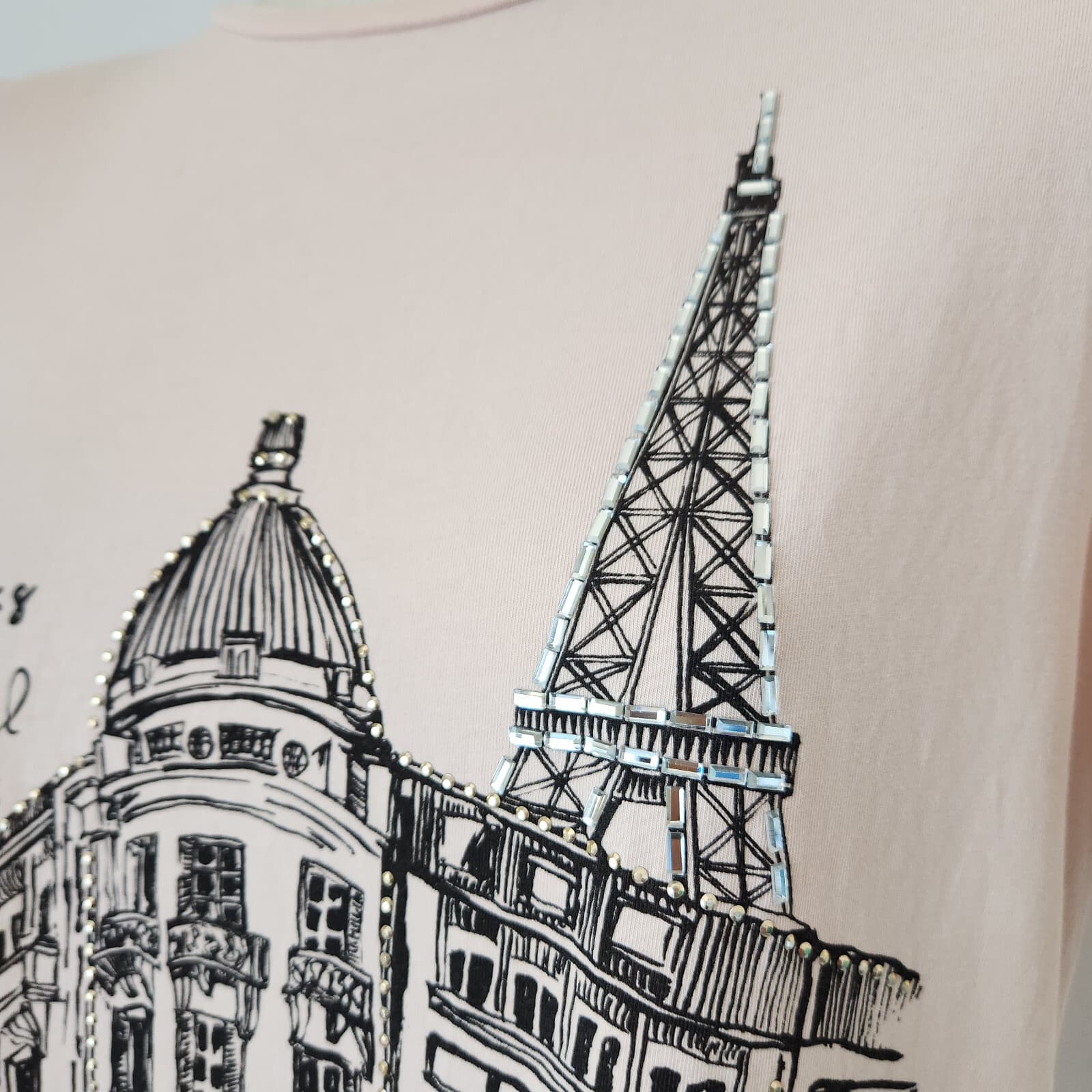 Karl Lagerfeld Paris City Scene Bead T-Shirt Short Sleeve Light Orange Women's M - Thumbnail 5