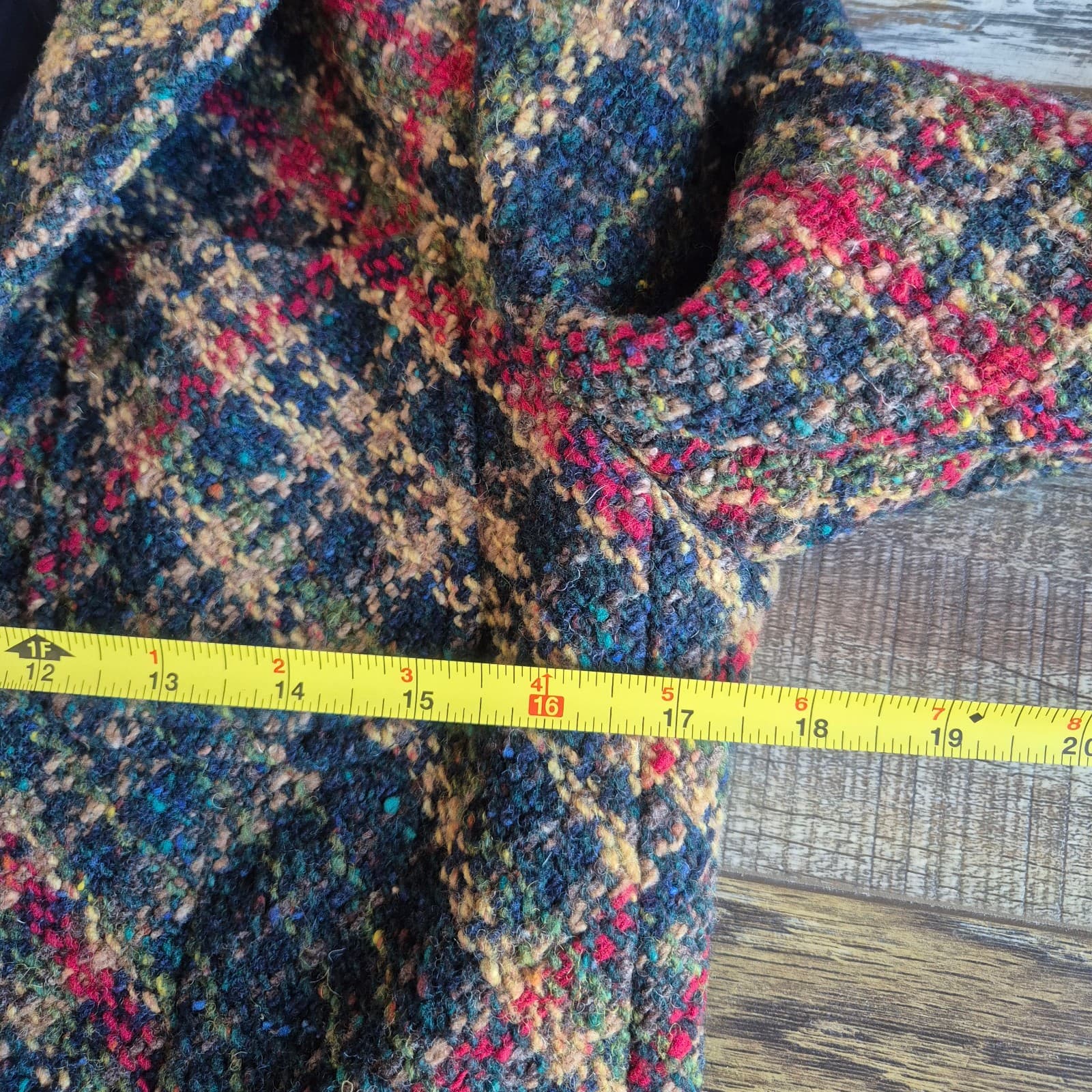 DKNY Wool Blend Tartan Tweed Boucle Jacket Blazer Ruffle Snap Multicolor Size 4 - Thumbnail 15