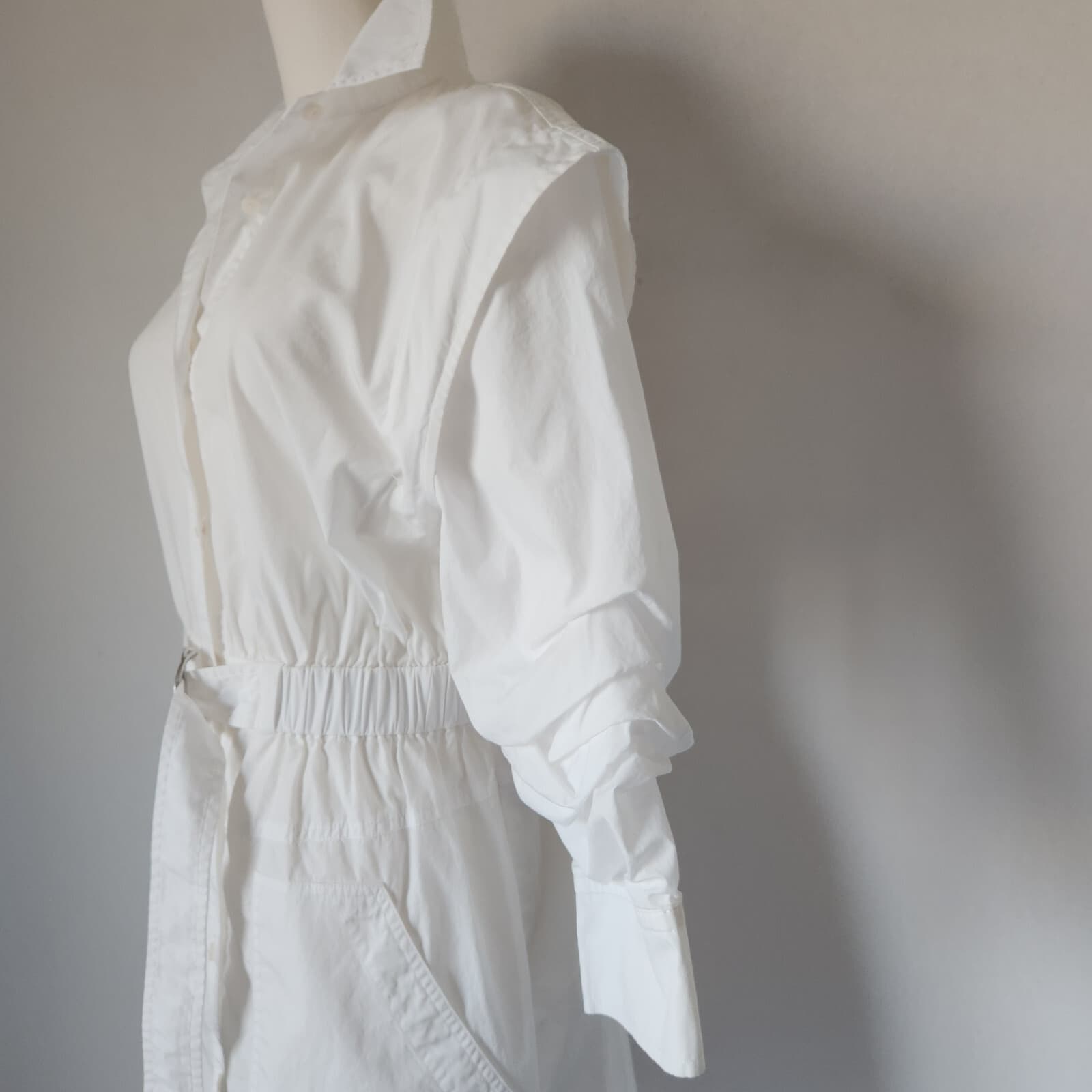 Derek Lam 10 Crosby Hadley Ruched Cotton Poplin Mini Shirt Dress Belted White 6 - Thumbnail 7