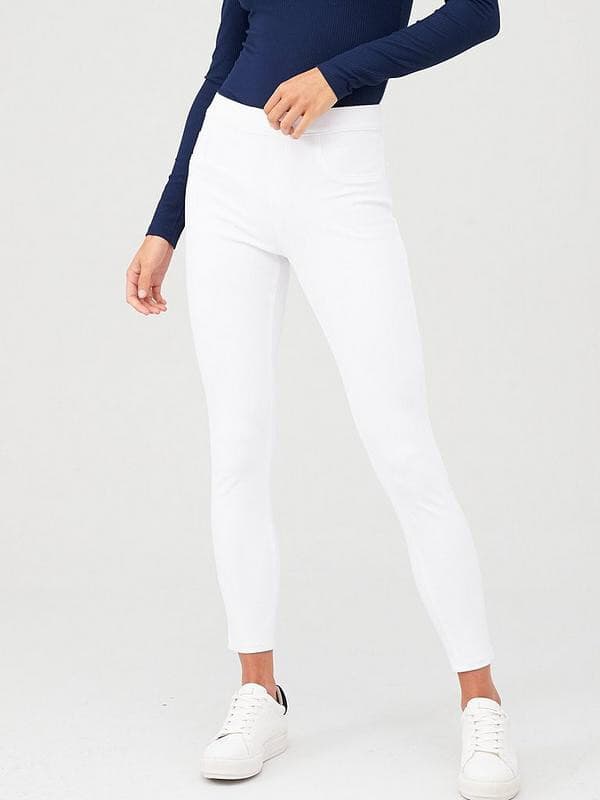 NWoT SPANX $98 Jean-ish Ankle Legging Tummy Control Back Pocket White Twill Sz.L - Thumbnail 2