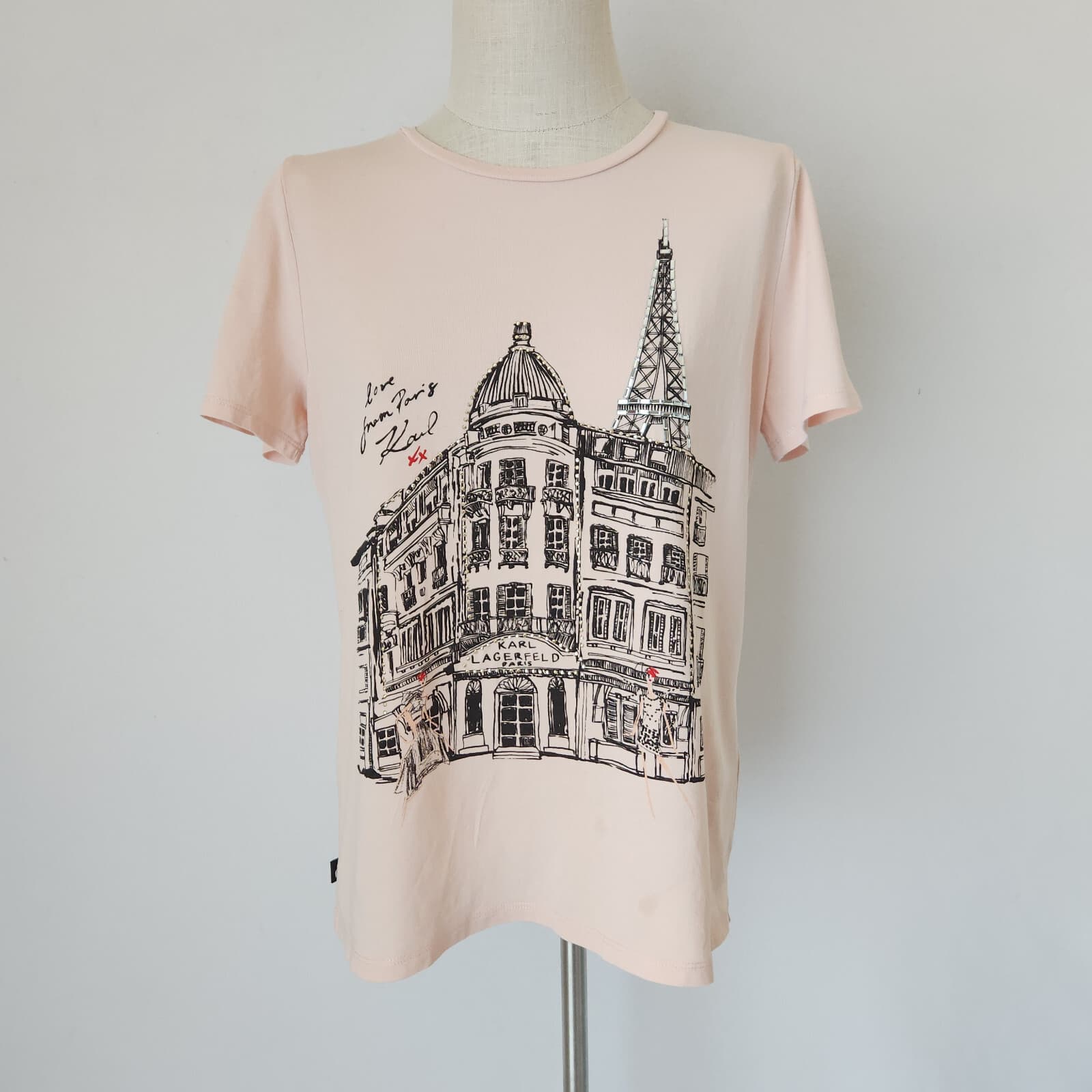 Karl Lagerfeld Paris City Scene Bead T-Shirt Short Sleeve Light Orange Women's M - Thumbnail 2