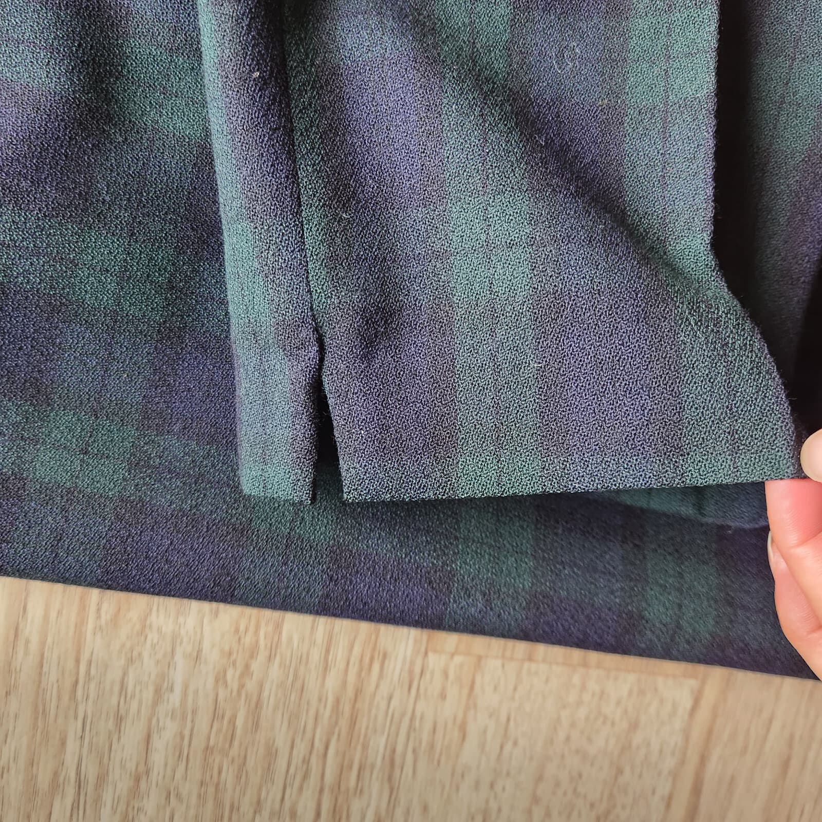 Vintage Pendleton 100%Virgin Wool Plaid Pants Pocket Zip Green Blue Women 12 USA - Thumbnail 4