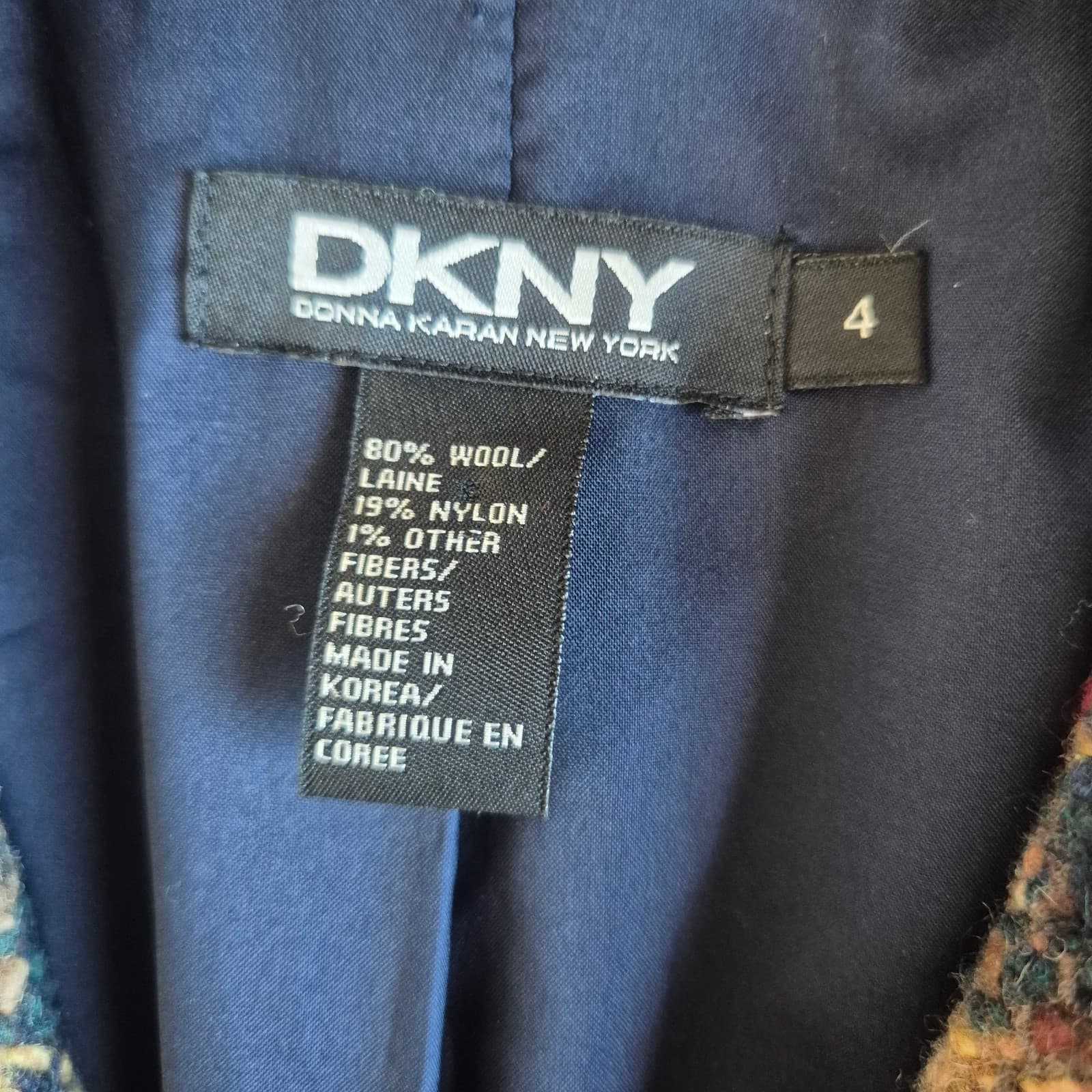 DKNY Wool Blend Tartan Tweed Boucle Jacket Blazer Ruffle Snap Multicolor Size 4 - Thumbnail 10