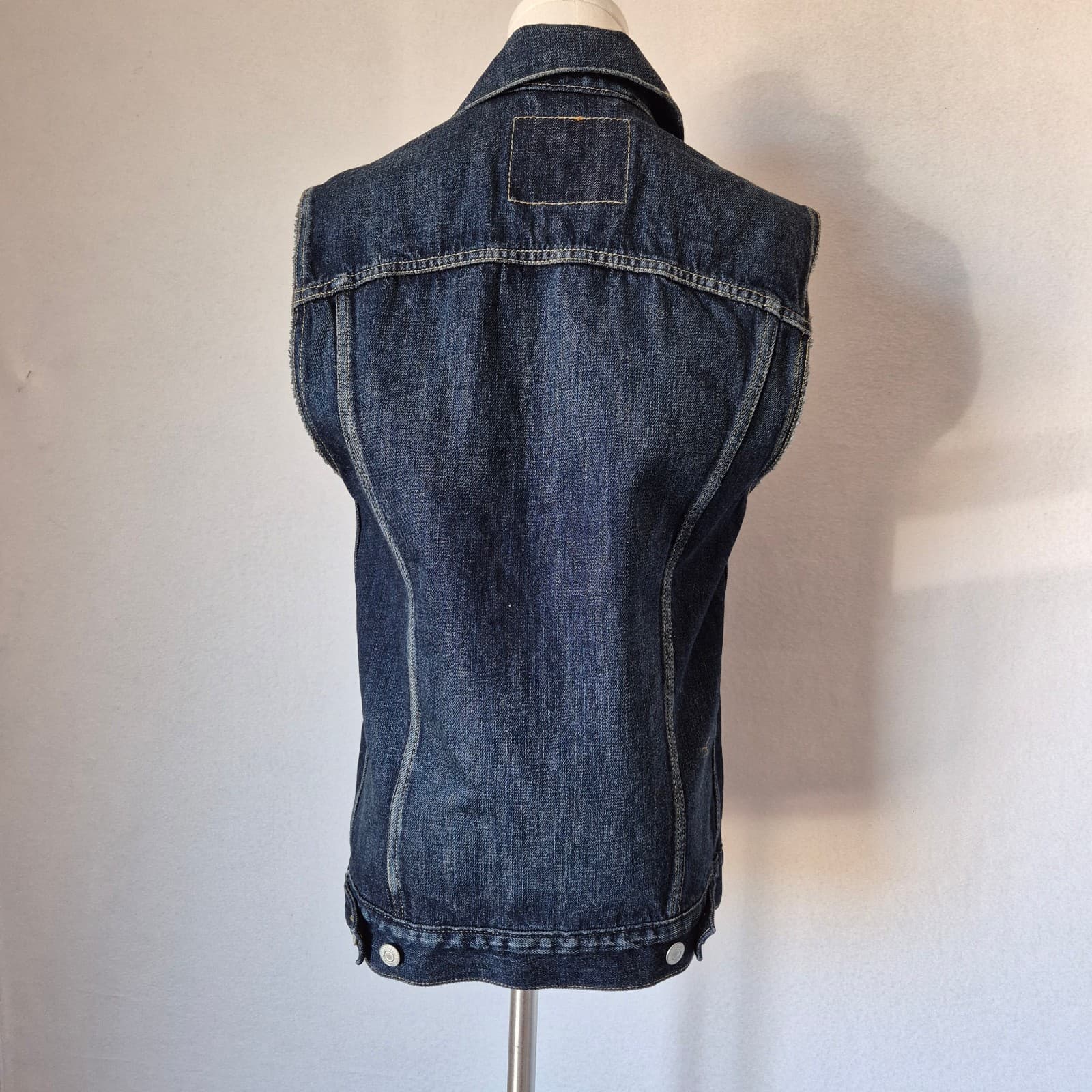 Levi's Blue Denim Trucker Vest Jacket Metal-Button Point Collar Pocket Men's S - Thumbnail 6