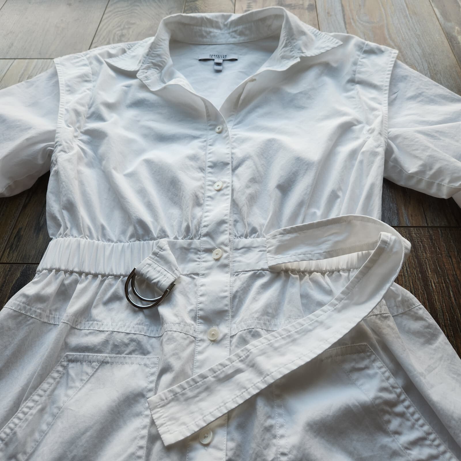 Derek Lam 10 Crosby Hadley Ruched Cotton Poplin Mini Shirt Dress Belted White 6 - Thumbnail 13