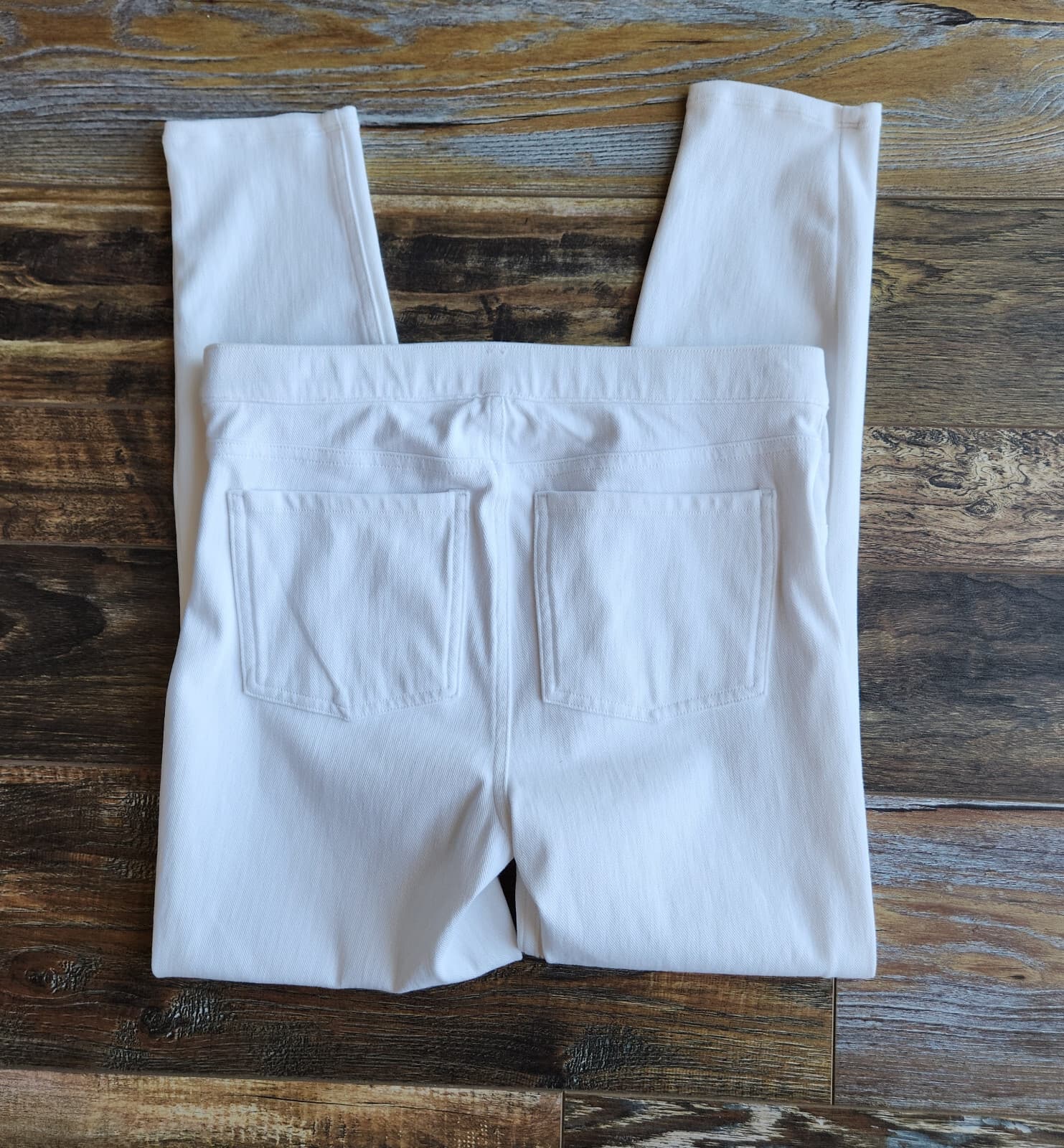 NWoT SPANX $98 Jean-ish Ankle Legging Tummy Control Back Pocket White Twill Sz.L - Thumbnail 6