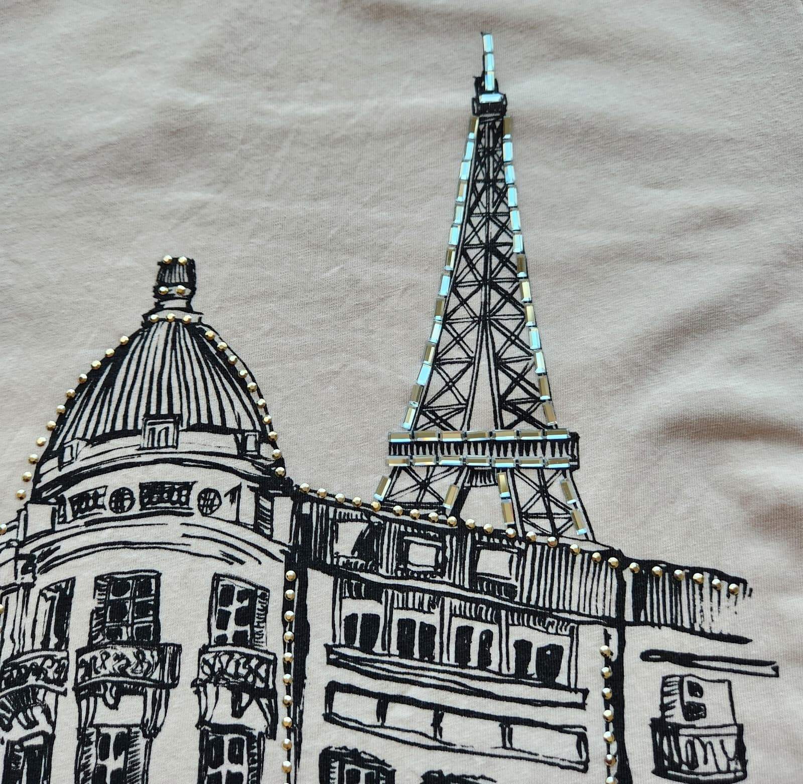 Karl Lagerfeld Paris City Scene Bead T-Shirt Short Sleeve Light Orange Women's M - Thumbnail 6