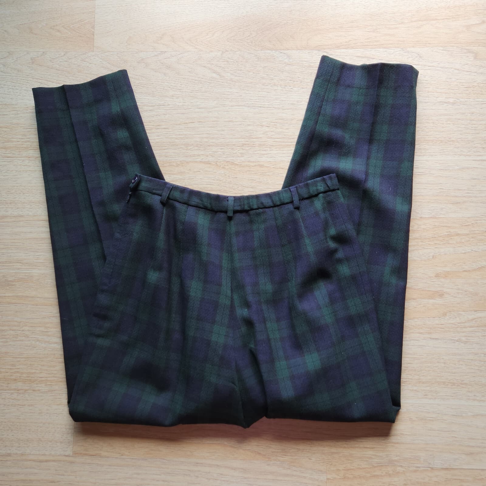 Vintage Pendleton 100%Virgin Wool Plaid Pants Pocket Zip Green Blue Women 12 USA - Thumbnail 6