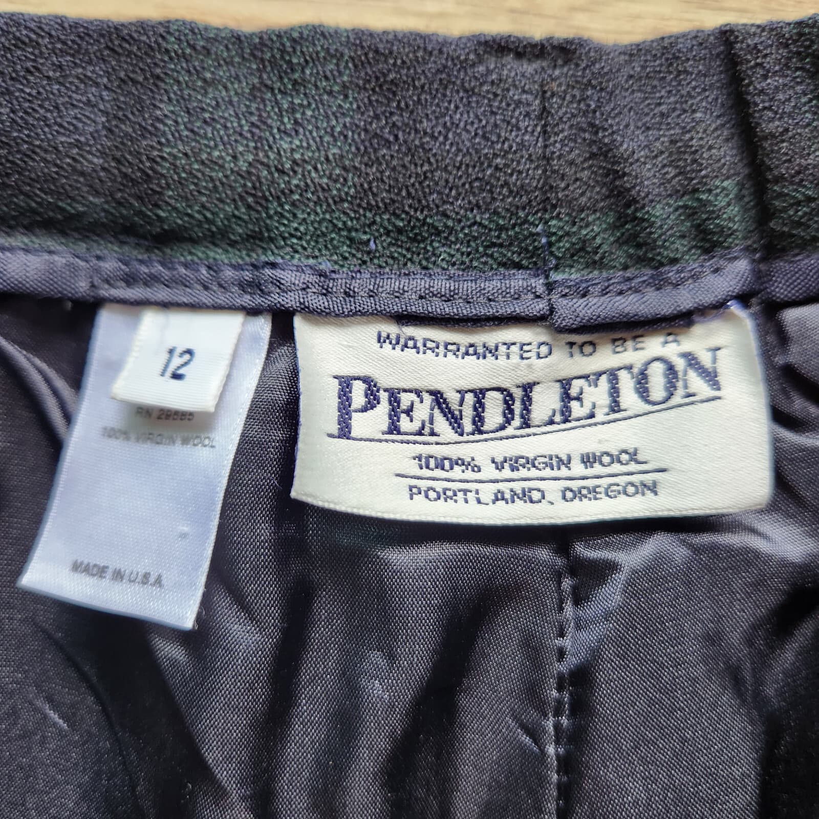 Vintage Pendleton 100%Virgin Wool Plaid Pants Pocket Zip Green Blue Women 12 USA - Thumbnail 7