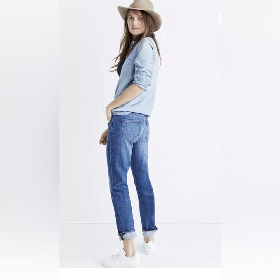Madewell The Slim Boyjean High Rise Relaxed-Leg Zip Cotton Blend Blue Women's 31 - Thumbnail 5