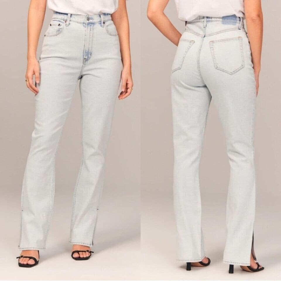 NWT Abercrombie & Fitch Curve Love Slim Straight Ultra High Rise Jean Split 36 - Thumbnail 2