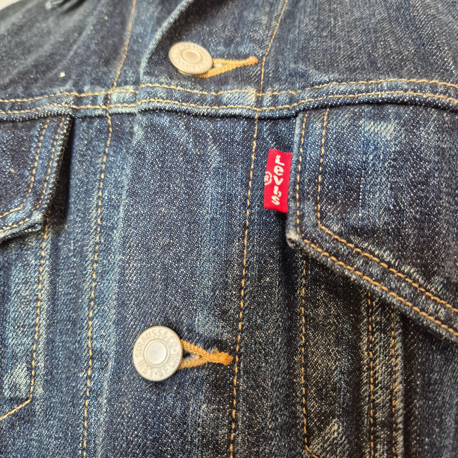 Levi's Blue Denim Trucker Vest Jacket Metal-Button Point Collar Pocket Men's S - Thumbnail 4