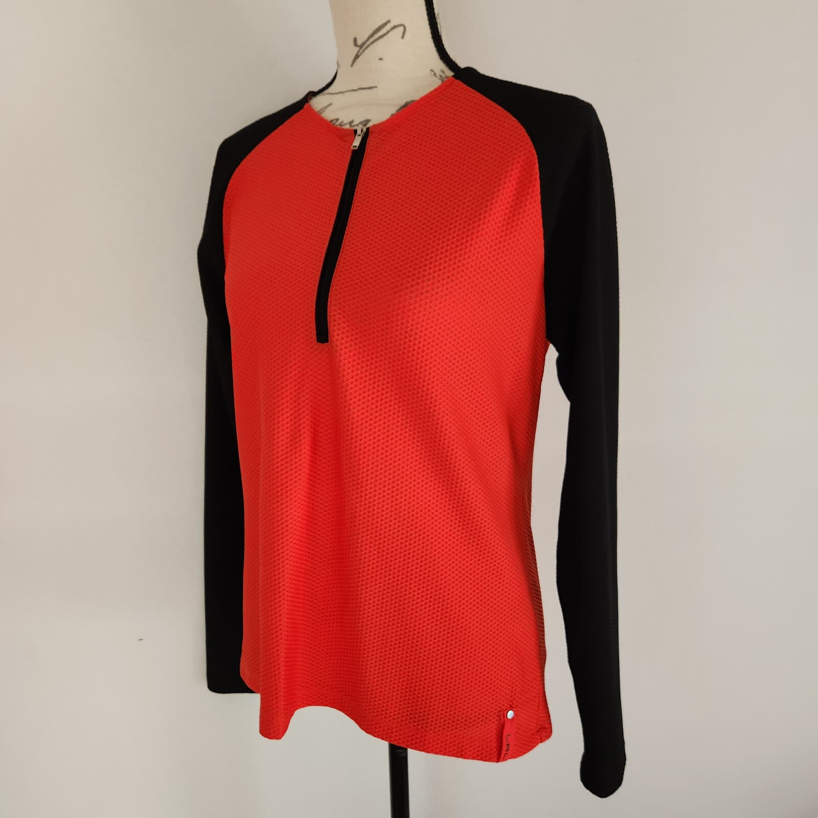 Lauren Ralph Lauren Quarter Zip Waffle Knit Activewear Top Red Black Women's L - Thumbnail 2