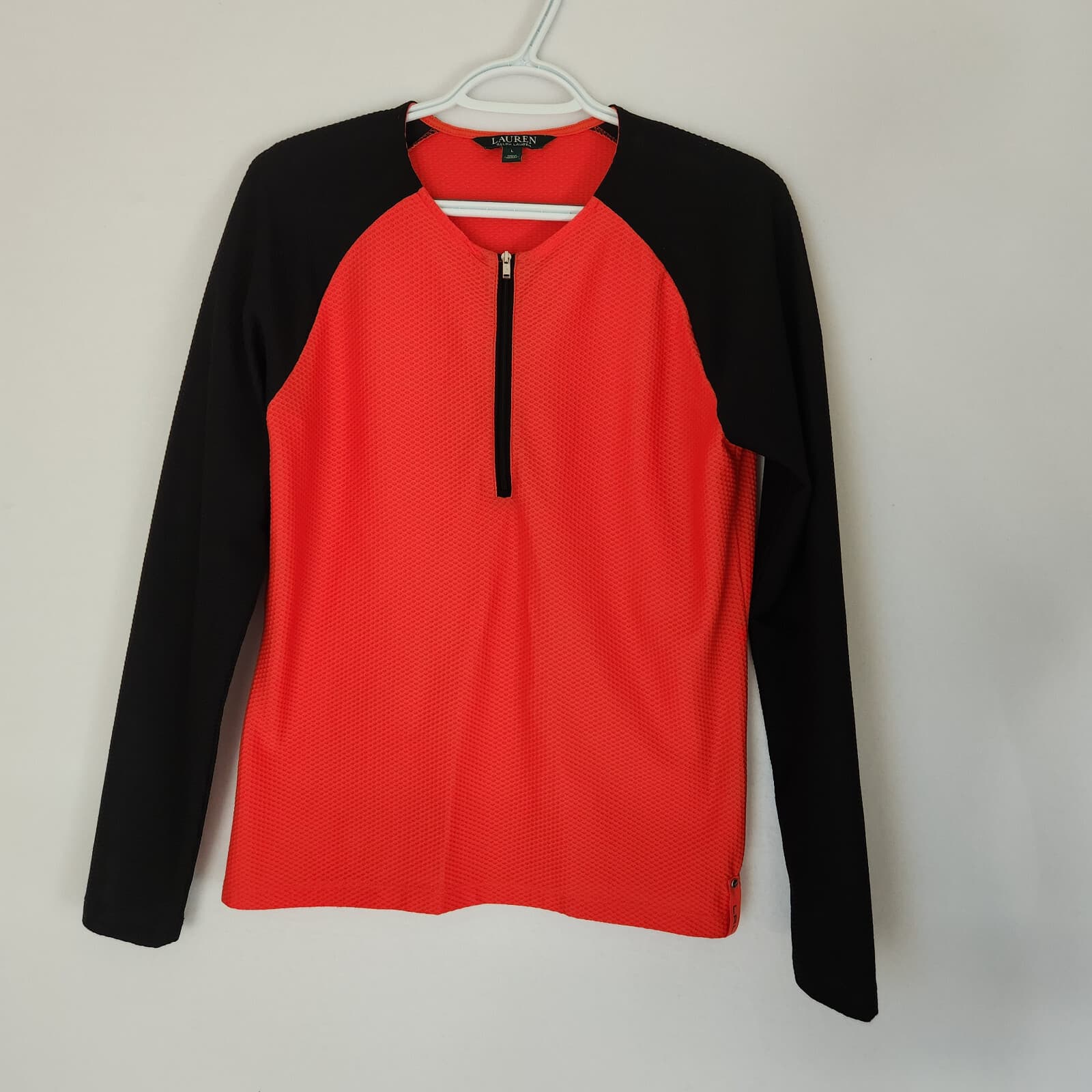 Lauren Ralph Lauren Quarter Zip Waffle Knit Activewear Top Red Black Women's L - Thumbnail 5