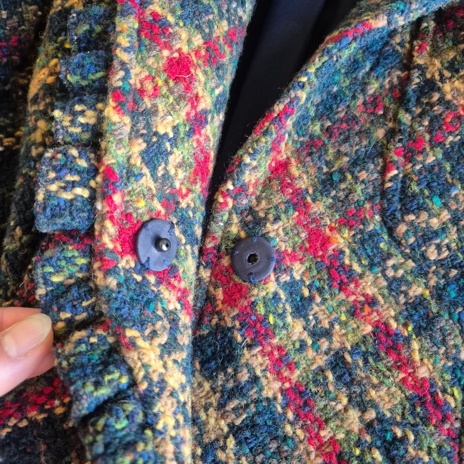 DKNY Wool Blend Tartan Tweed Boucle Jacket Blazer Ruffle Snap Multicolor Size 4 - Thumbnail 9