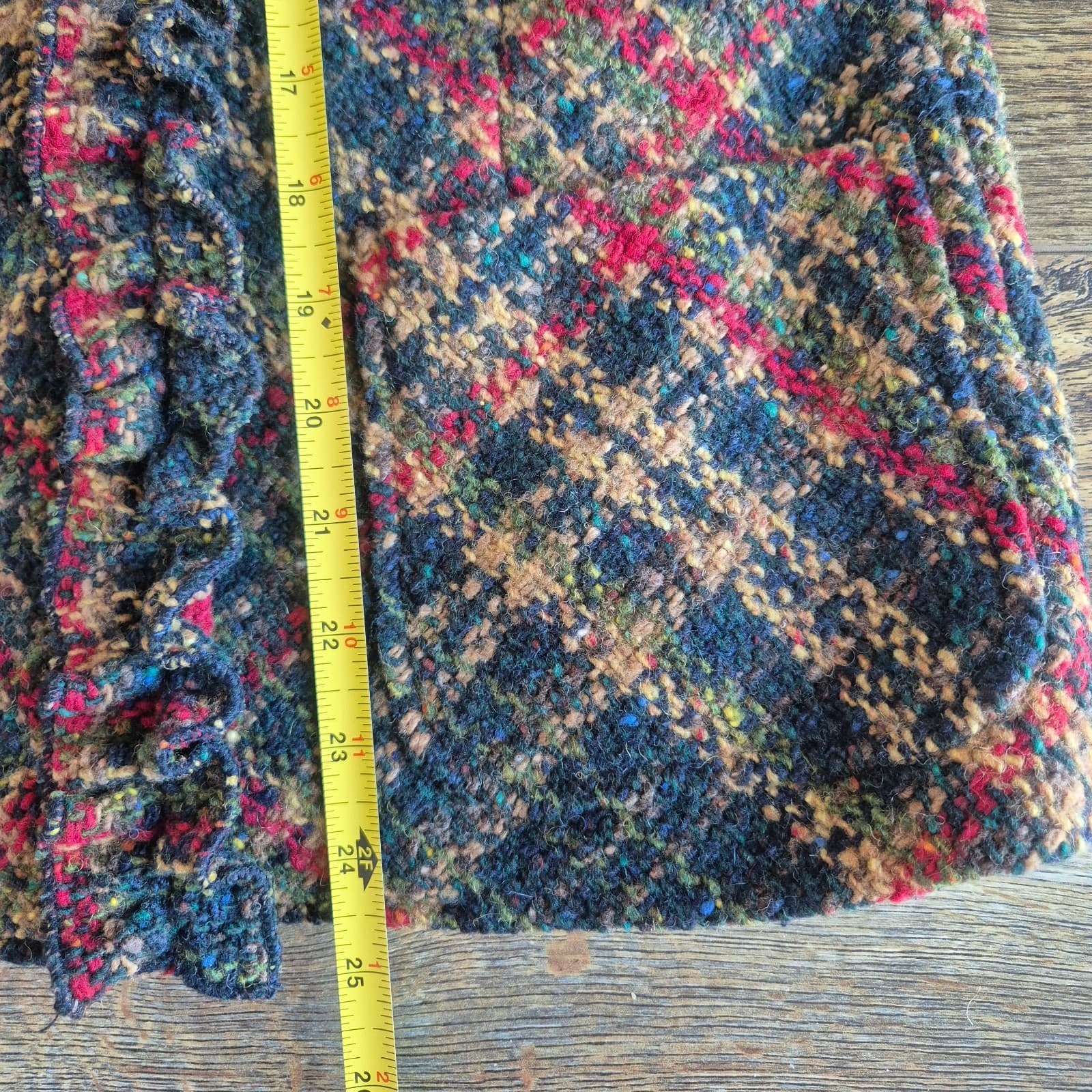 DKNY Wool Blend Tartan Tweed Boucle Jacket Blazer Ruffle Snap Multicolor Size 4 - Thumbnail 16