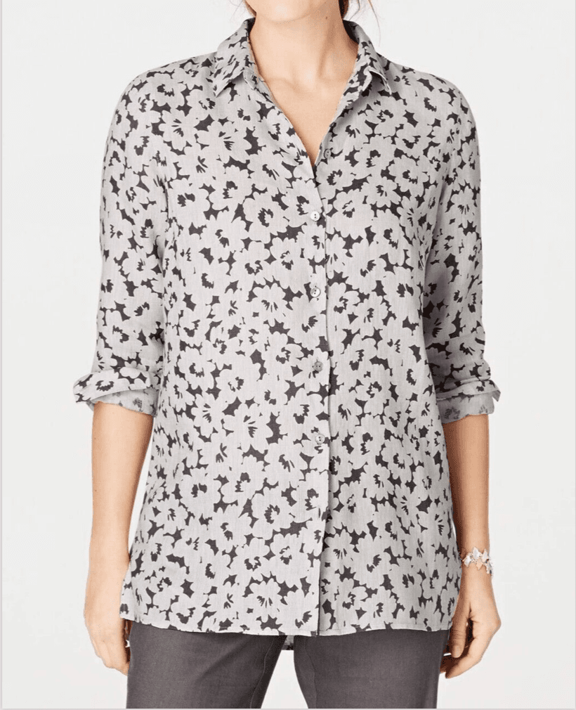 J.Jill Love Linen Essential Shirt Button-Up Tunic Granite Daisy Shadow Sz.XLP - Thumbnail 2