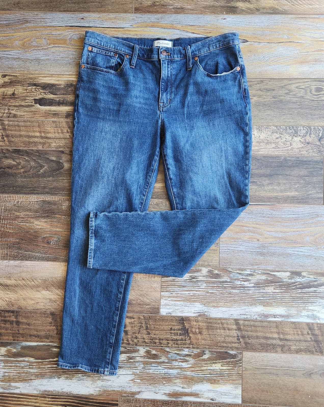 Madewell The Slim Boyjean High Rise Relaxed-Leg Zip Cotton Blend Blue Women's 31