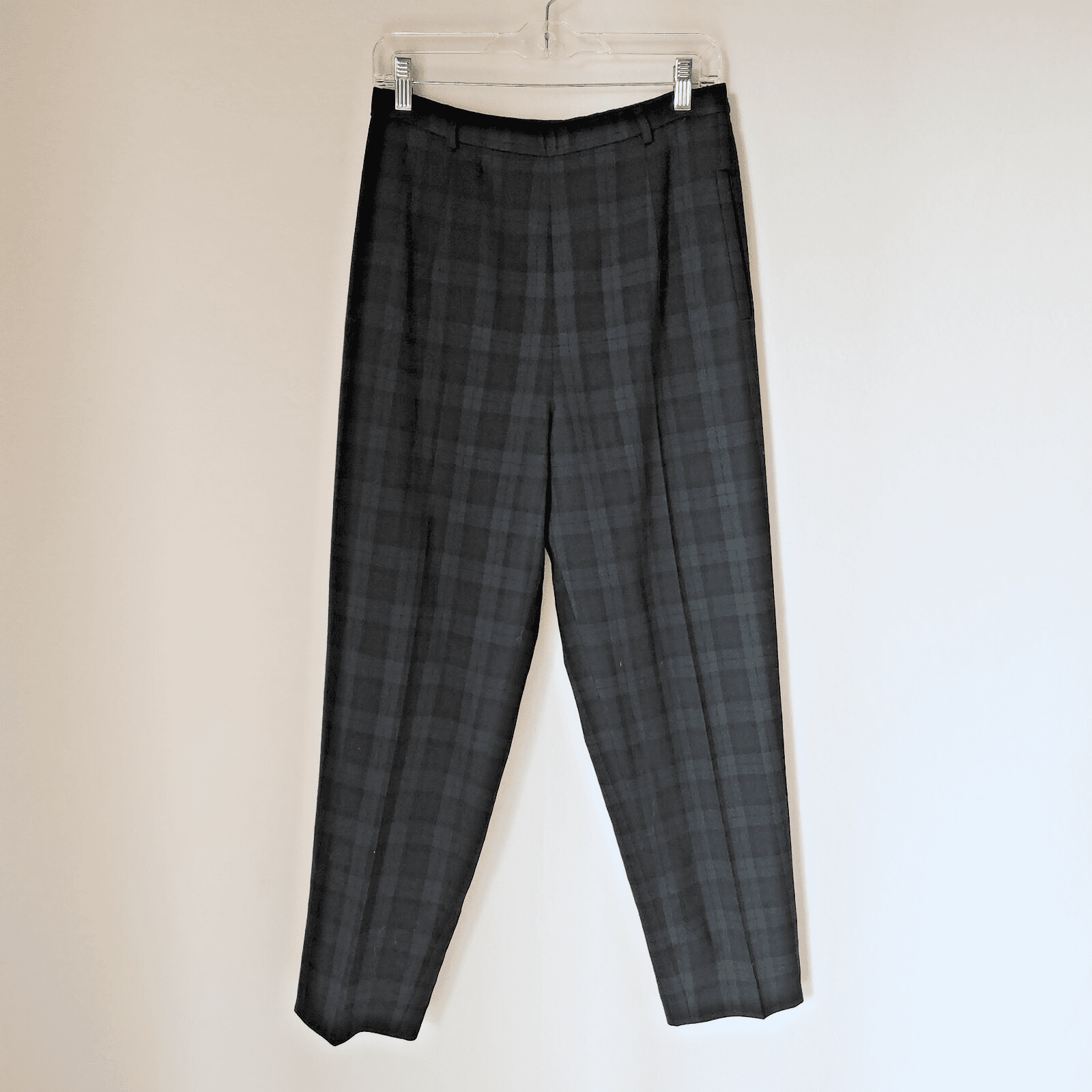 Vintage Pendleton 100%Virgin Wool Plaid Pants Pocket Zip Green Blue Women 12 USA - Thumbnail 3