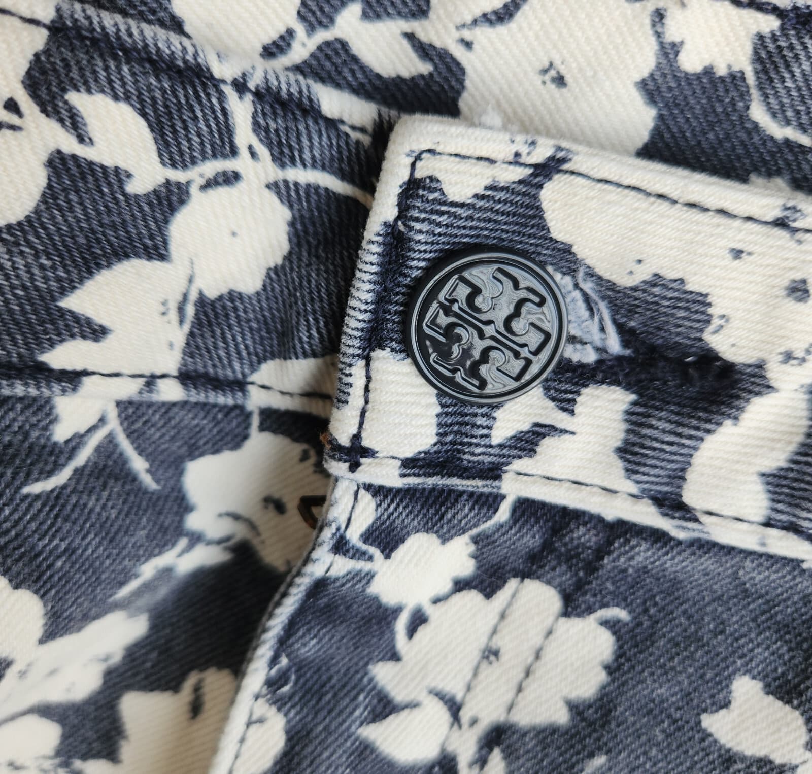 Tory Burch Alexa Floral Cropped Skinny Jeans Zip Stretch Beige Blue Women's 27 - Thumbnail 9