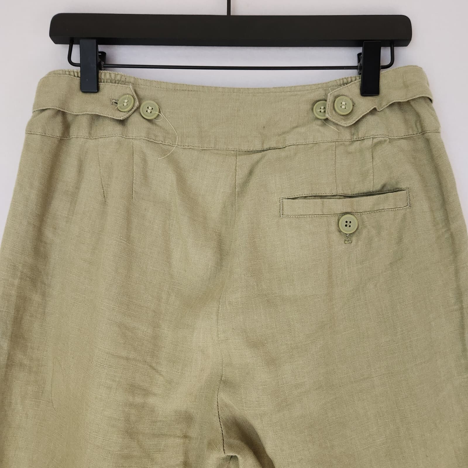 Soft Surroundings 100% Linen Frot Pleat Wide Leg Pants Pocket Zip Green XS-Tall - Thumbnail 5