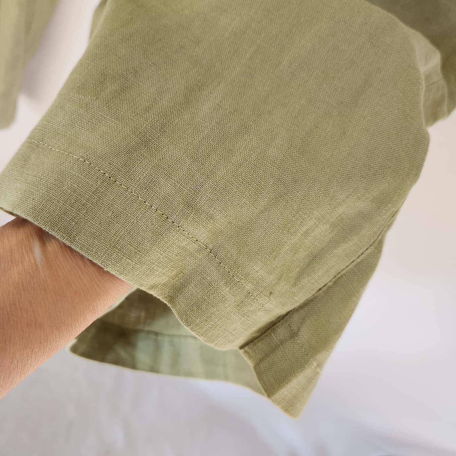 Soft Surroundings 100% Linen Frot Pleat Wide Leg Pants Pocket Zip Green XS-Tall - Thumbnail 2