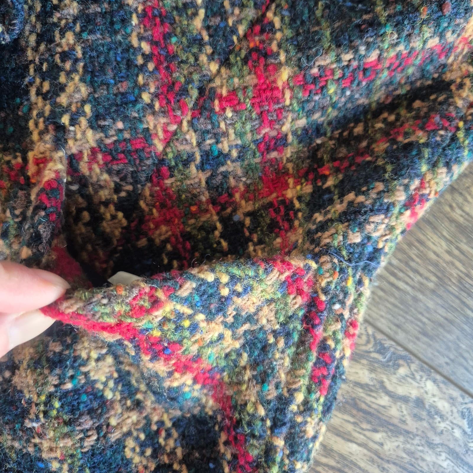 DKNY Wool Blend Tartan Tweed Boucle Jacket Blazer Ruffle Snap Multicolor Size 4 - Thumbnail 17
