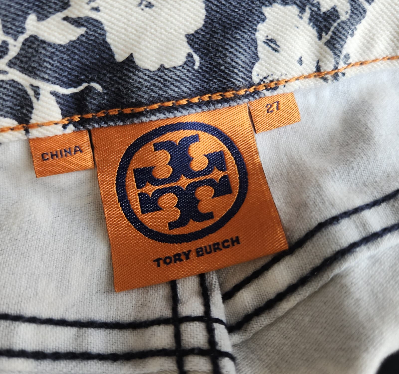 Tory Burch Alexa Floral Cropped Skinny Jeans Zip Stretch Beige Blue Women's 27 - Thumbnail 11