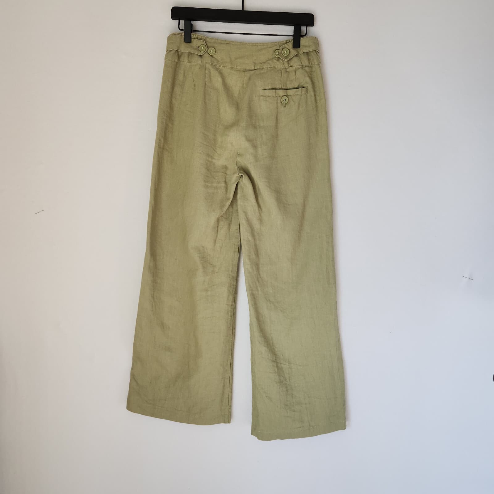 Soft Surroundings 100% Linen Frot Pleat Wide Leg Pants Pocket Zip Green XS-Tall - Thumbnail 4