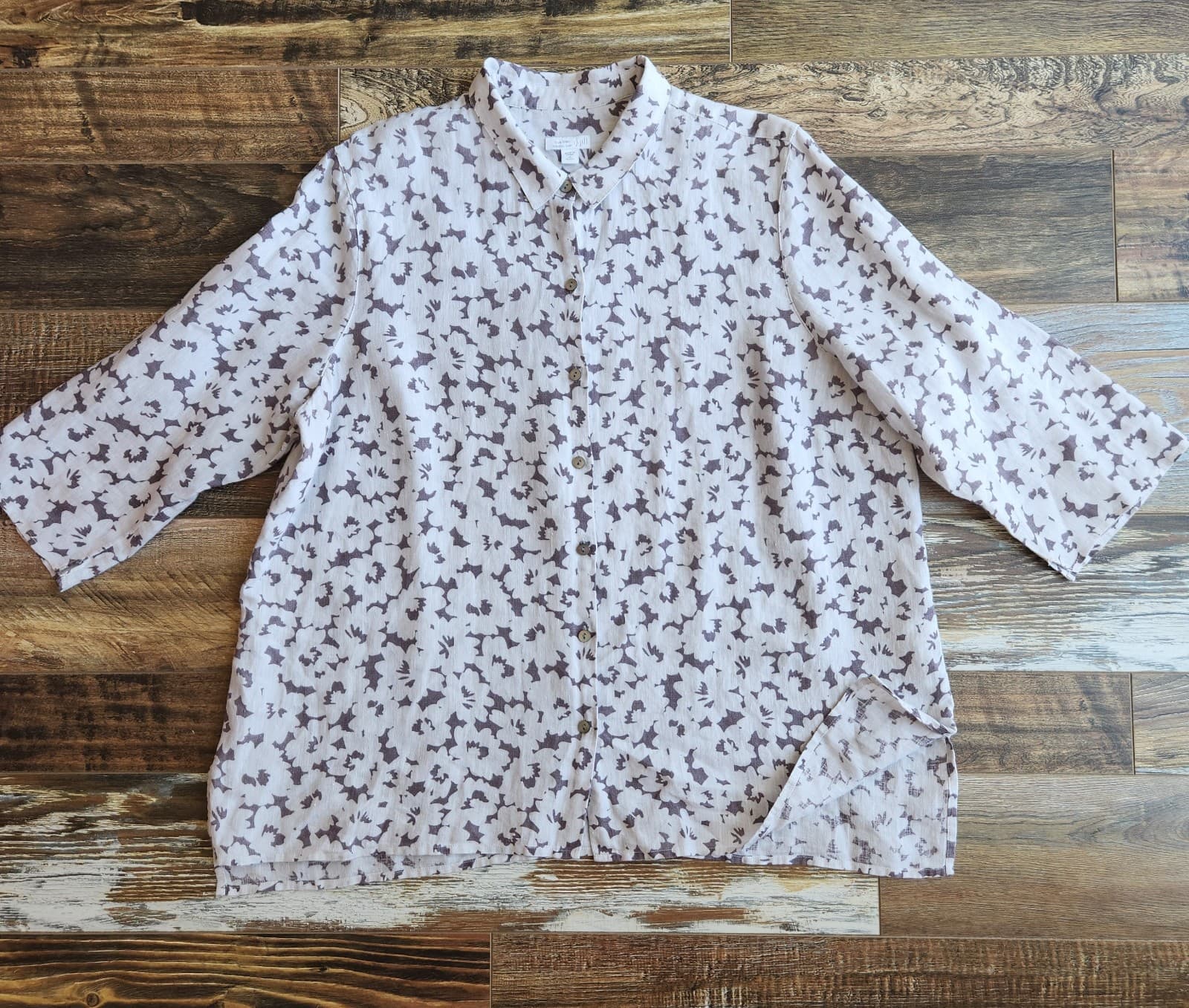 J.Jill Love Linen Essential Shirt Button-Up Tunic Granite Daisy Shadow Sz.XLP - Thumbnail 6